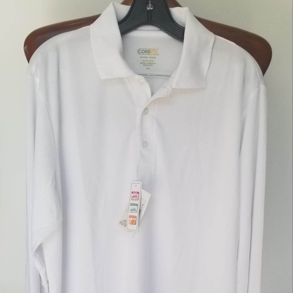 Men's White Core  Long Sleeve Polo Size Large